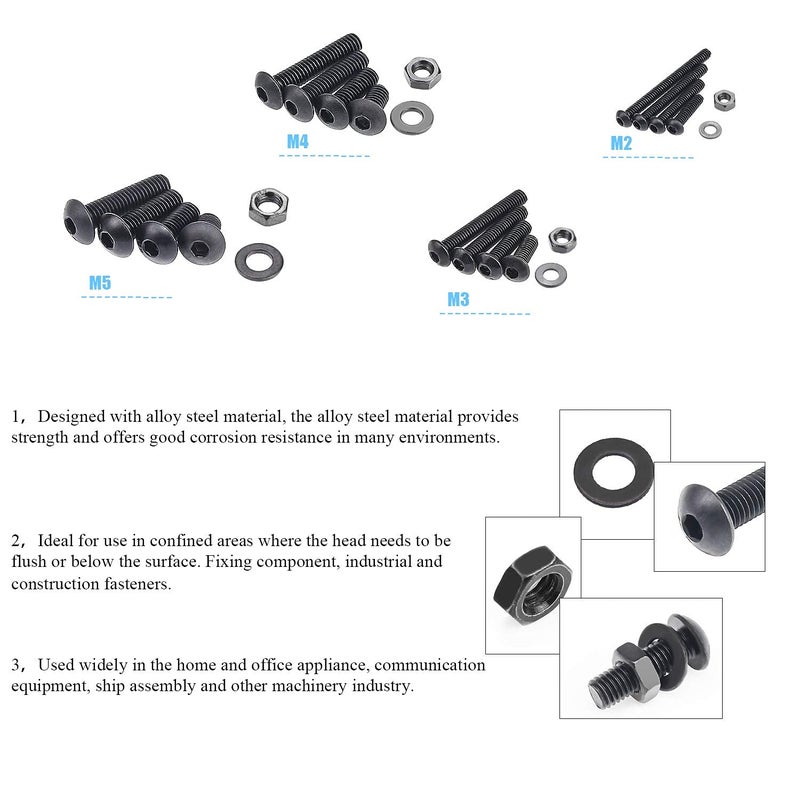 DYWISHKEY 1220 Pieces M2 M3 M4 M5, 10.9 Grade Alloy Steel Hex Button Head Cap Bolts Screws Nuts Washers Assortment Kit with Hex Wrenches - Image 5